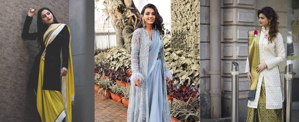 Beautiful Modern Sarees with Long Jacket