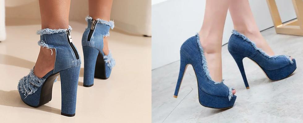 Blue Denim Heels Women Shoes | Jeans Shoes Crystals | Light Blue Glitter  Heels - Lady - Aliexpress