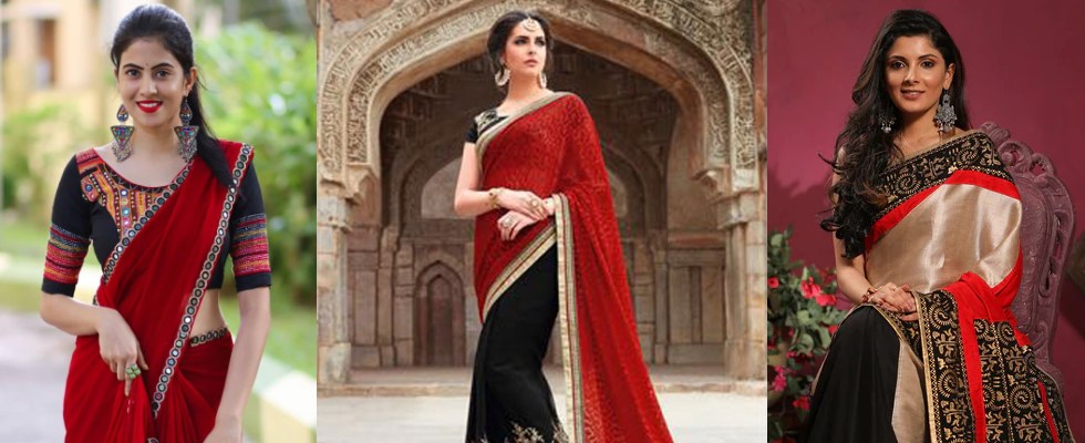 Charm of Party Wear Red Sarees with Black Borders