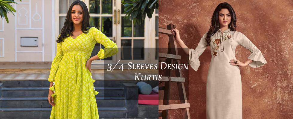 Best 3/4 Sleeves Design Kurtis to style Up The Fashion