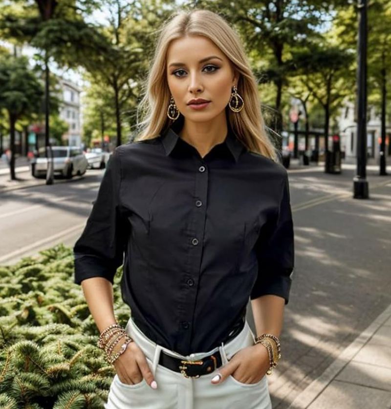 Amazon Fashion - Black Button Down Shirt for Women