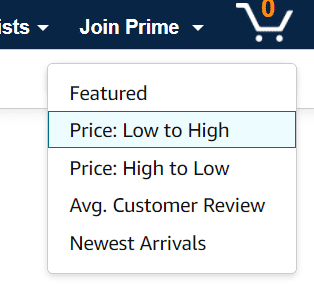 amazon product sorting option