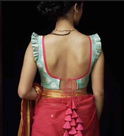 back tie up frill blouse design