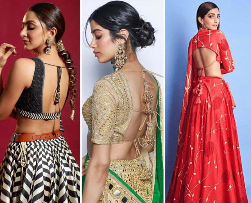 Backless Blouse Designs for Lehengas