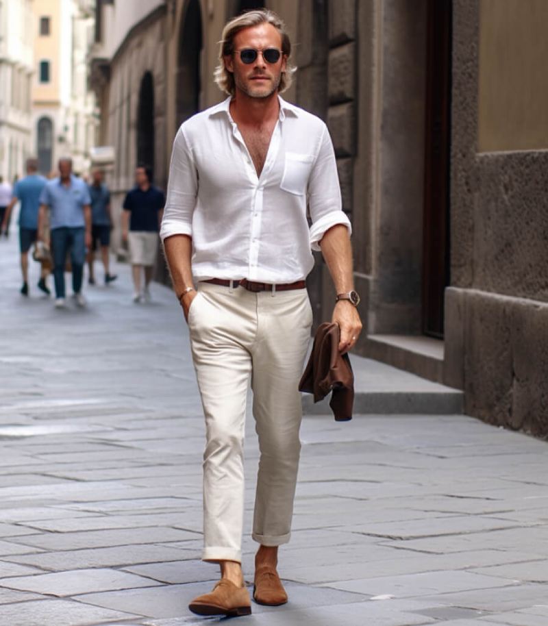 Beige Pants With White Shirt