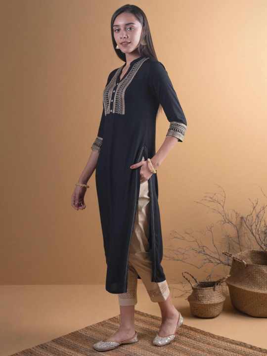 Black Embroidered Rayon