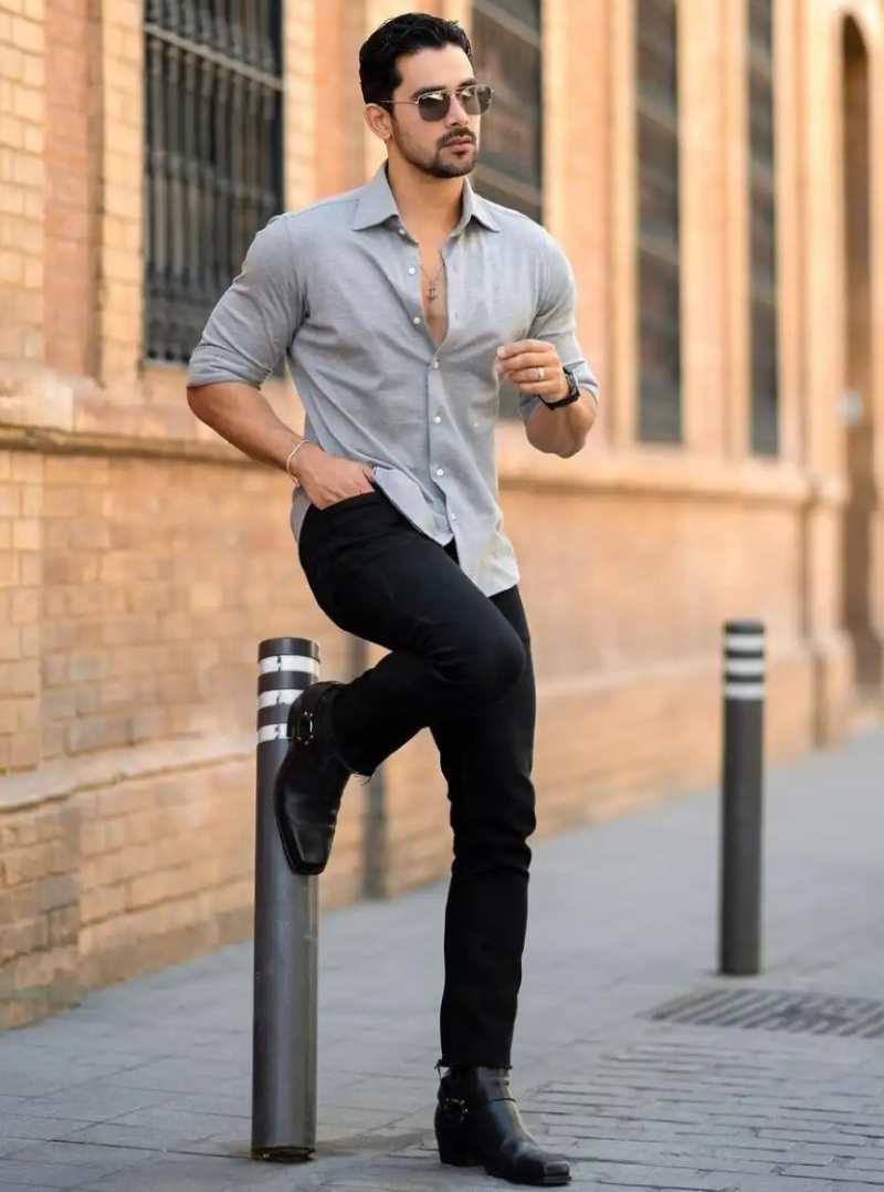 black pant with grey shirt 1688732243