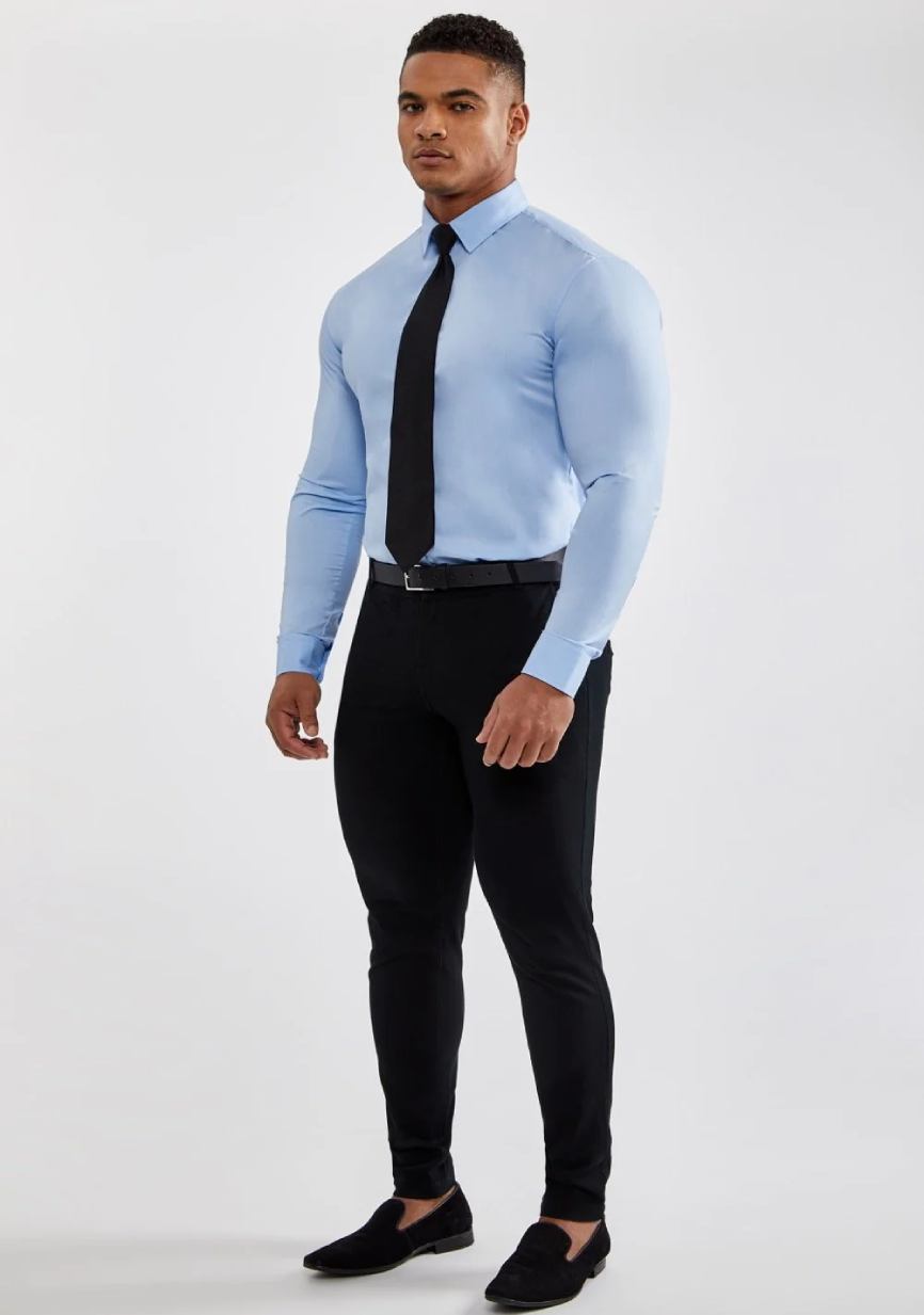 Black Pants with Light Blue Shirt