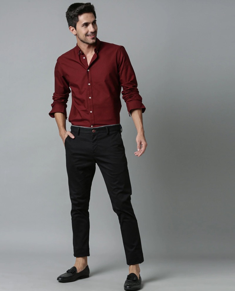 Classic Black Pant with Maroon Shirt