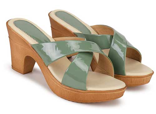 DEEANE LONDON Cross Strap Green Heel