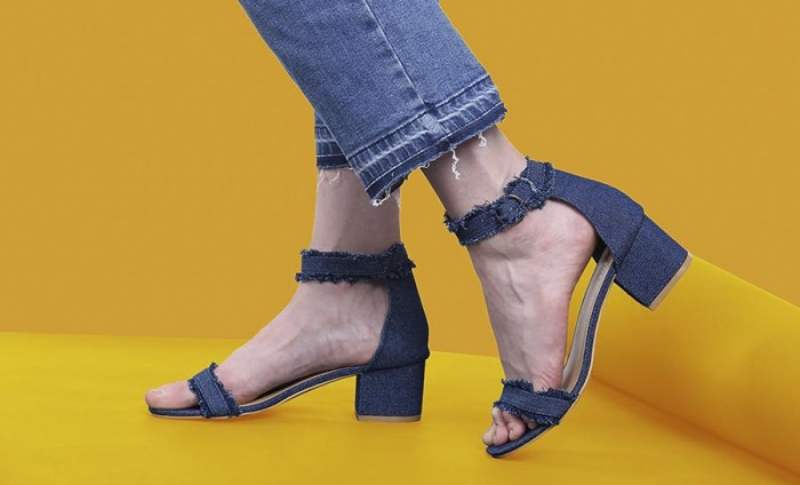 Denim Block Heel Sandals