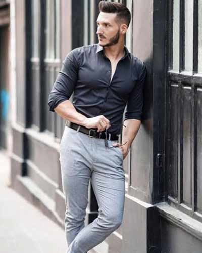 Formal black shirt grey pants Combination