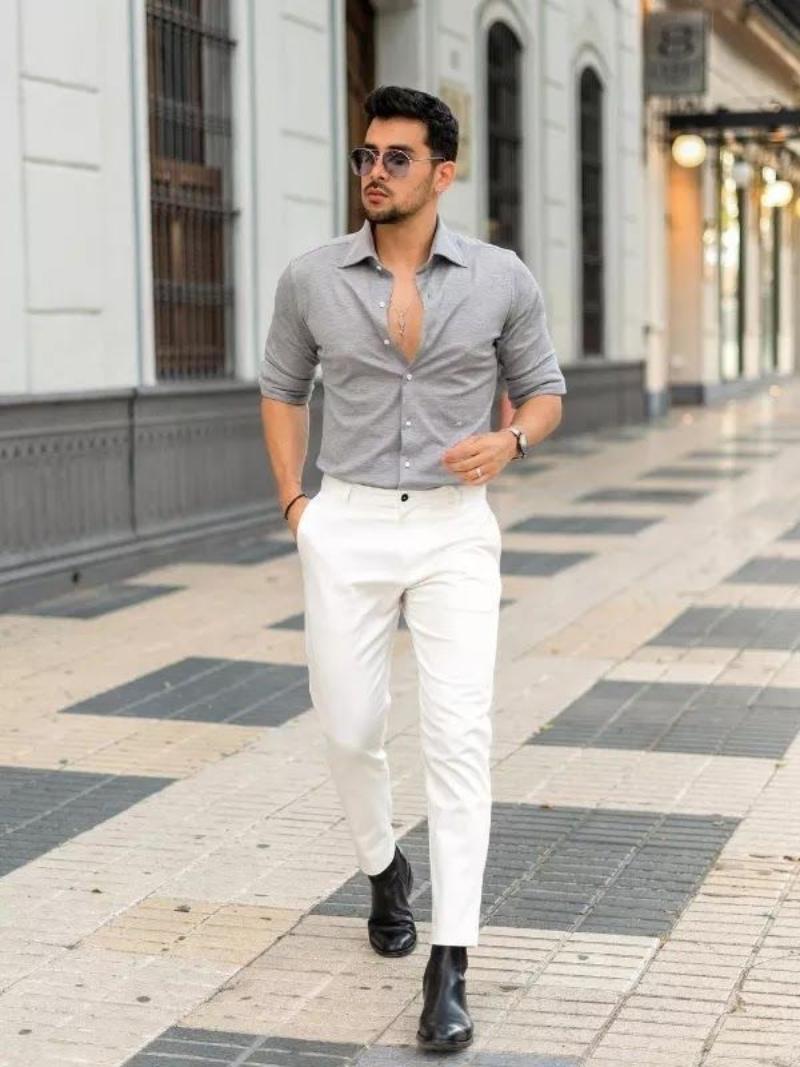Gray Colour Shirt with White Pant