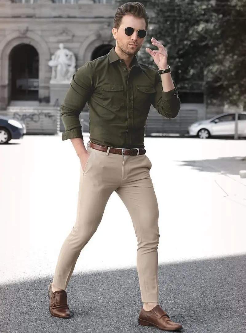 Green Shirts With beige Pants
