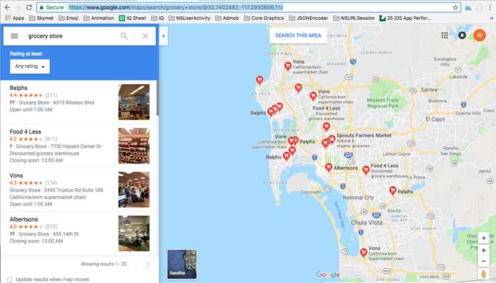 Grocery Stores Using Google Maps on Desktop