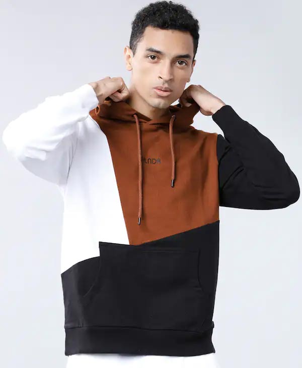 Highlander Men white and brown colour blocked hooded sweatshirt