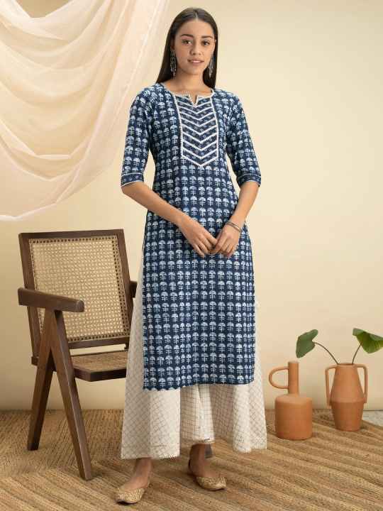 Indigo Printed Cotton Kurta