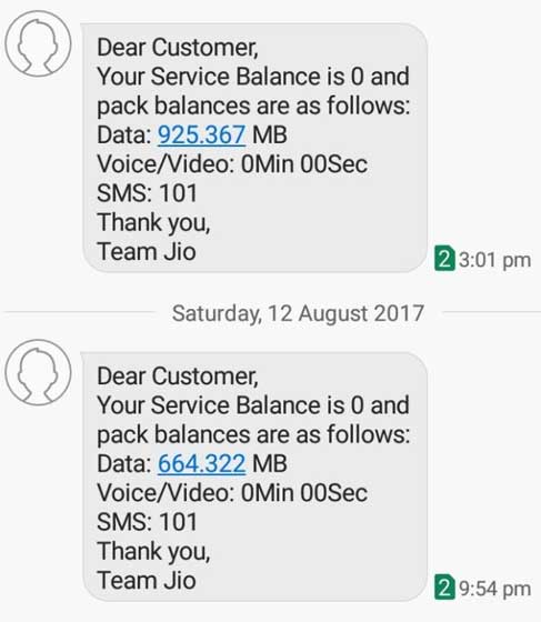 Jio Balance Via SMS