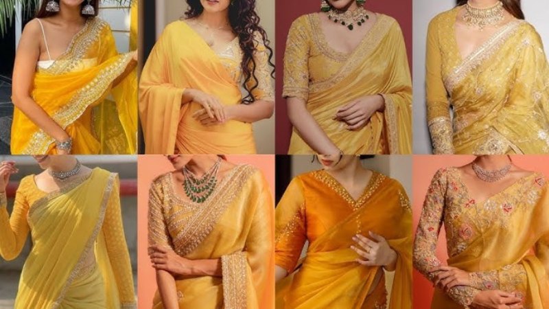 List of Plain Yellow Saree with Blouse