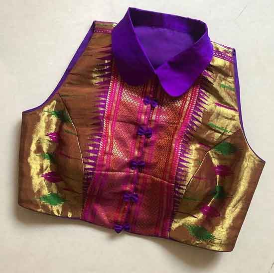 mandarin collar paithani blouse design