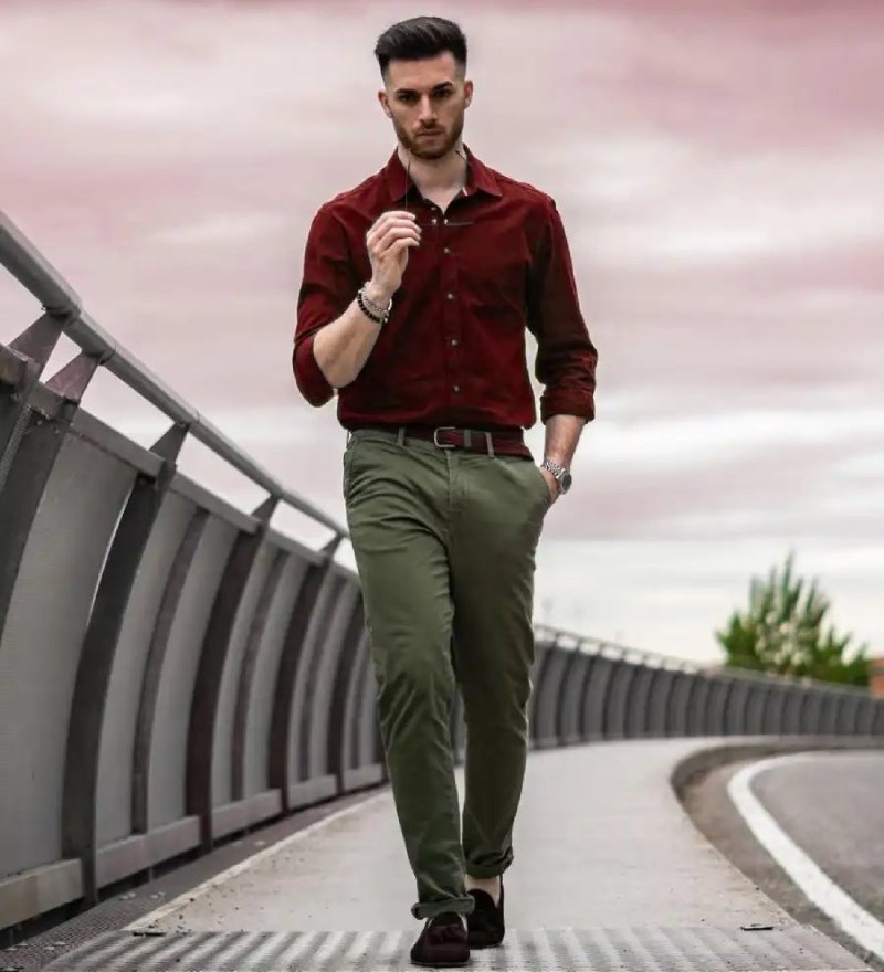 olive green pant with maroon shirt 1695822094