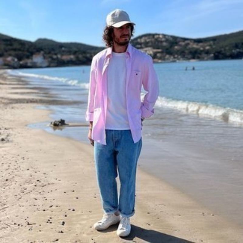 Pale Pink Shirt with Light Blue Jeans