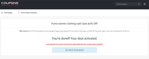 Puma shoes deal activated