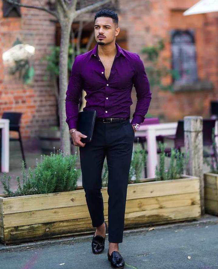 Purple Shirt And Black Pants Combination