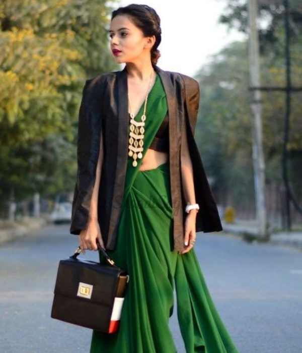 Sarees with long jacket for office use