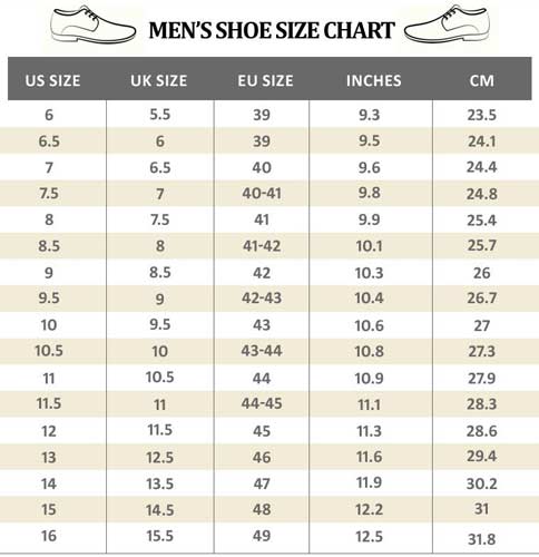 Shoe Size Chart For Men
