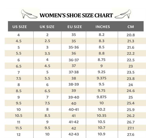 Shoe Size Chart For Women