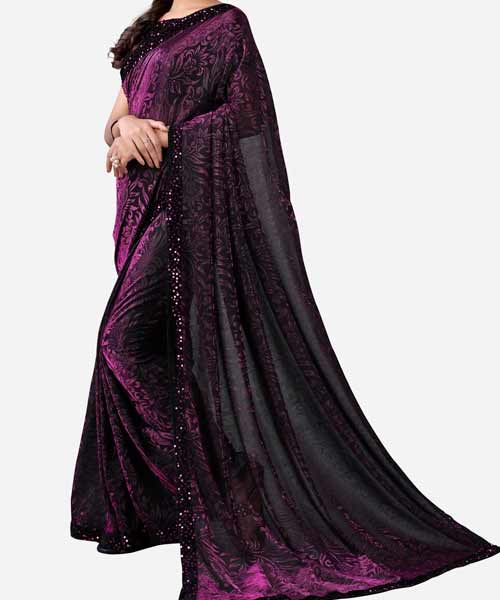 SIRIL Floral Lace Sequined Saree