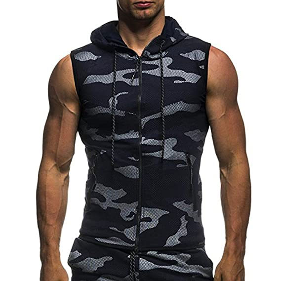Sleeveless Hooded Camouflage T-Shirt Men