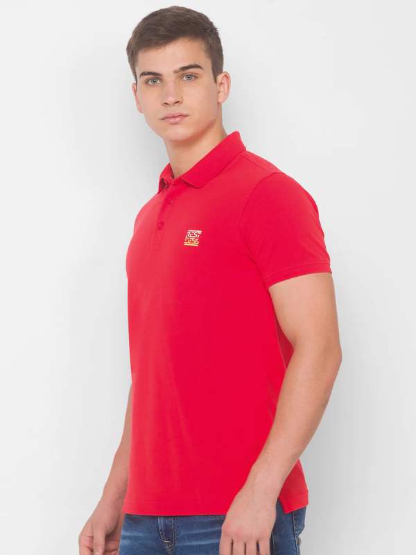 Spykar Red Pique Polo T-Shirt