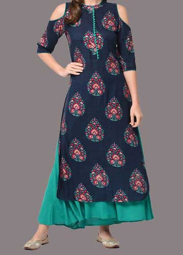Straight Kurti With Cold Shoulders