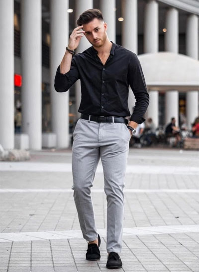 Black Shirt Gray Pant Combination
