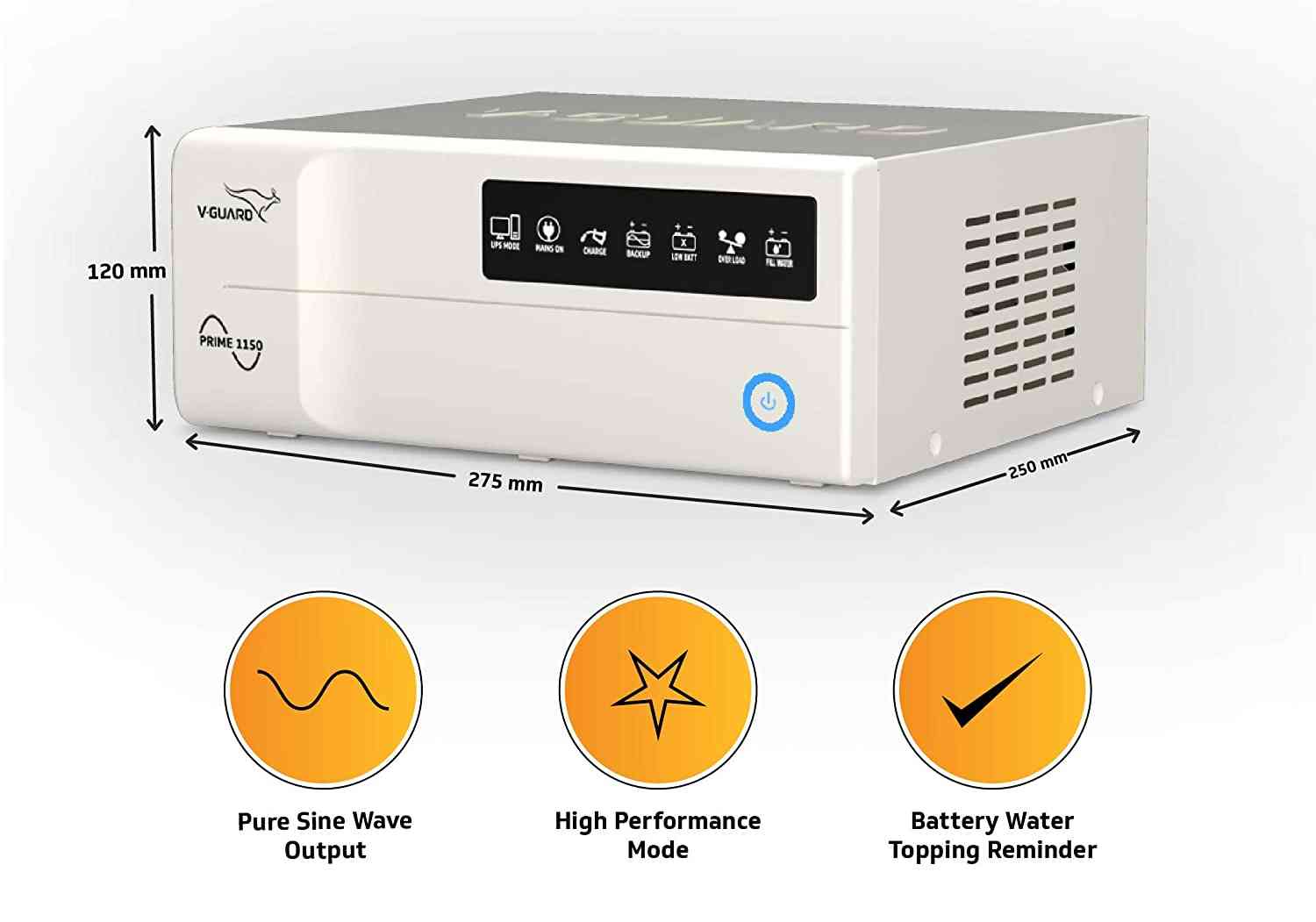 V-Guard Prime 1150 Inverter with Red Charge 15000 120 AH Tubular Battery