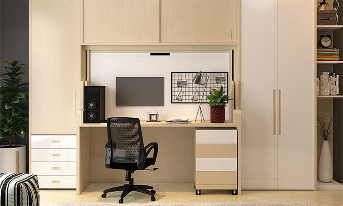 Wardrobe With An Integrated Study Table Layout