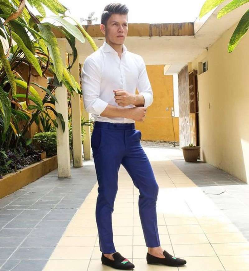 White Shirt with Navy Blue Pants