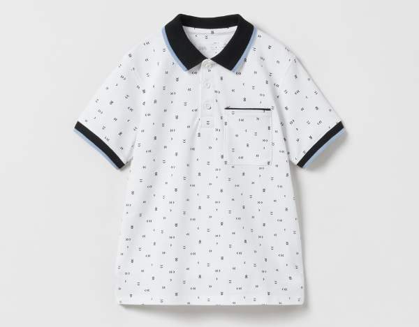 Zara White Baroque Print Polo Shirt